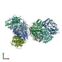 PDB entry 2oz3 coloured by chain, front view.