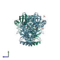 PDB entry 2oz8 coloured by chain, side view.