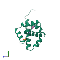 PDB entry 2oz9 coloured by chain, side view.