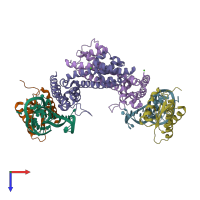 PDB entry 2ozb coloured by chain, top view.