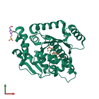 PDB entry 2oze coloured by chain, front view.
