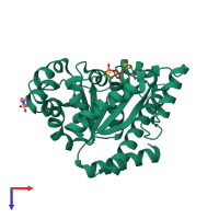 PDB entry 2oze coloured by chain, top view.