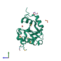 PDB entry 2ozh coloured by chain, side view.