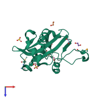 PDB entry 2ozh coloured by chain, top view.