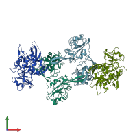 PDB entry 2ozk coloured by chain, front view.