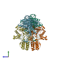 PDB entry 2ozl coloured by chain, side view.