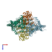 PDB entry 2ozl coloured by chain, top view.