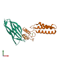 PDB entry 2ozn coloured by chain, front view.