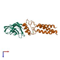 PDB entry 2ozn coloured by chain, top view.