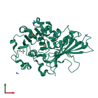 PDB entry 2ozp coloured by chain, front view.