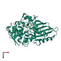 PDB entry 2ozp coloured by chain, top view.