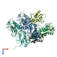 PDB entry 2ozr coloured by chain, top view.