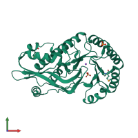 PDB entry 2ozt coloured by chain, front view.