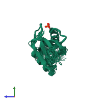 PDB entry 2ozw coloured by chain, ensemble of 21 models, side view.