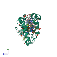 PDB entry 2ozy coloured by chain, side view.