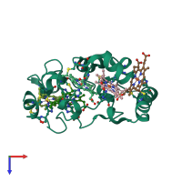 PDB entry 2ozy coloured by chain, top view.