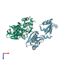 PDB entry 2ozz coloured by chain, top view.