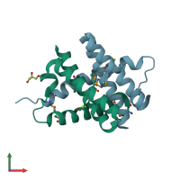 PDB entry 2p06 coloured by chain, front view.