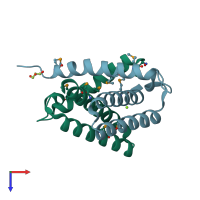 PDB entry 2p06 coloured by chain, top view.