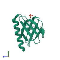 PDB entry 2p0f coloured by chain, side view.