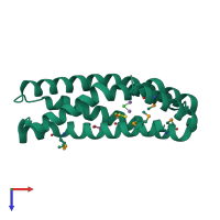 Monomeric assembly 2 of PDB entry 2p0n coloured by chemically distinct molecules, top view.