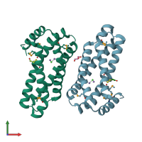 PDB entry 2p0n coloured by chain, front view.