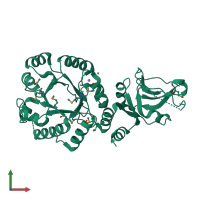 PDB entry 2p0o coloured by chain, front view.