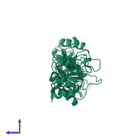 PDB entry 2p0o coloured by chain, side view.