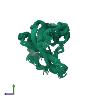PDB entry 2p0q coloured by chain, ensemble of 20 models, side view.