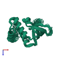 PDB entry 2p0q coloured by chain, ensemble of 20 models, top view.