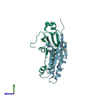 PDB entry 2p0s coloured by chain, side view.