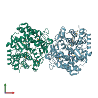 PDB entry 2p0v coloured by chain, front view.