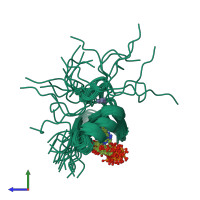 PDB entry 2p0x coloured by chain, ensemble of 20 models, side view.
