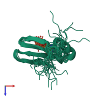 PDB entry 2p0x coloured by chain, ensemble of 20 models, top view.
