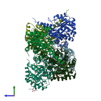 PDB entry 2p10 coloured by chain, side view.