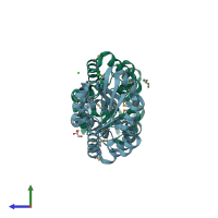 PDB entry 2p11 coloured by chain, side view.