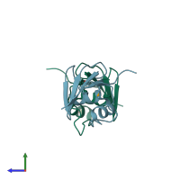 PDB entry 2p13 coloured by chain, side view.
