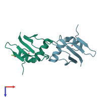 PDB entry 2p13 coloured by chain, top view.