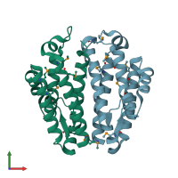 PDB entry 2p1a coloured by chain, front view.