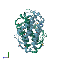 PDB entry 2p1a coloured by chain, side view.