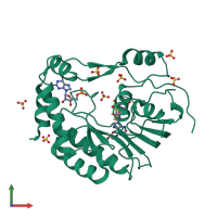 PDB entry 2p1d coloured by chain, front view.