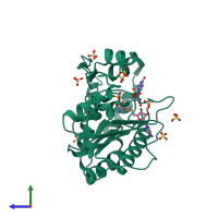 PDB entry 2p1d coloured by chain, side view.