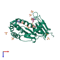 PDB entry 2p1d coloured by chain, top view.