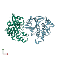 PDB entry 2p1g coloured by chain, front view.