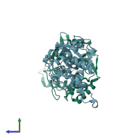 PDB entry 2p1g coloured by chain, side view.