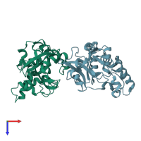 PDB entry 2p1g coloured by chain, top view.