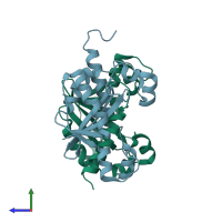 PDB entry 2p1j coloured by chain, side view.