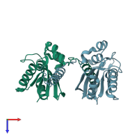PDB entry 2p1j coloured by chain, top view.