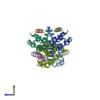 PDB entry 2p1l coloured by chain, side view.