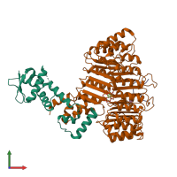 PDB entry 2p1o coloured by chain, front view.